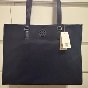 Tory Burch 136144 Ella Gold-Tone Hardware Large Nylon Tote Bag / Tory Navy